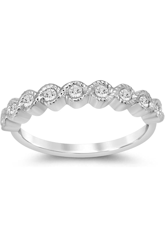 White Gold Wedding Rings for Women | 1/4 CTW Diamond Anniversary Band and Stacking Ring | Real 10k Gold | Ring Size 10