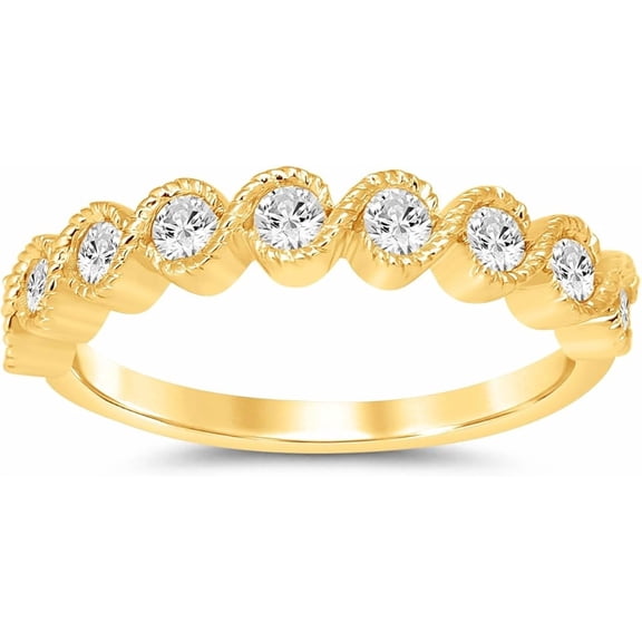 La Joya Yellow Gold Wedding Rings for Women | 1/2 CTW Diamond Anniversary Band and Stacking Ring | Real 10k Gold | Ring Size 10