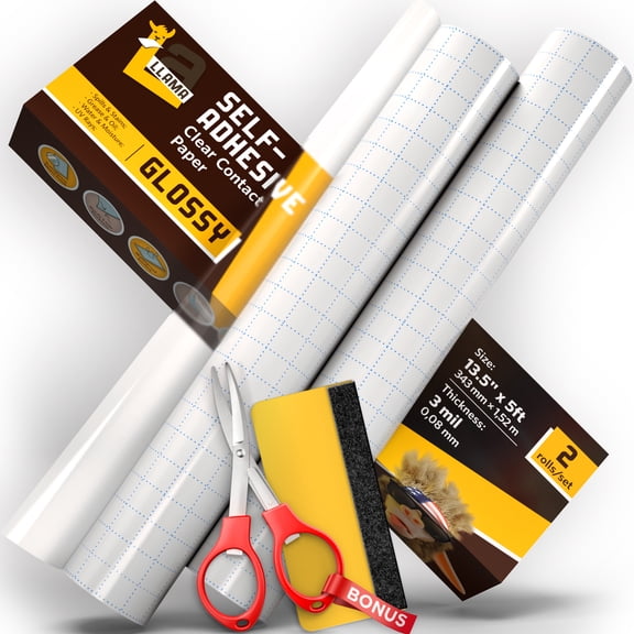 La LLama Clear Contact Paper 2 Pack, 13.5" x 5 ft Each, Self Adhesive Clear Protective Film, Peel and Stick Waterproof Cover for Books, Cabinets, Shelves, Crafts, Walls and Furniture