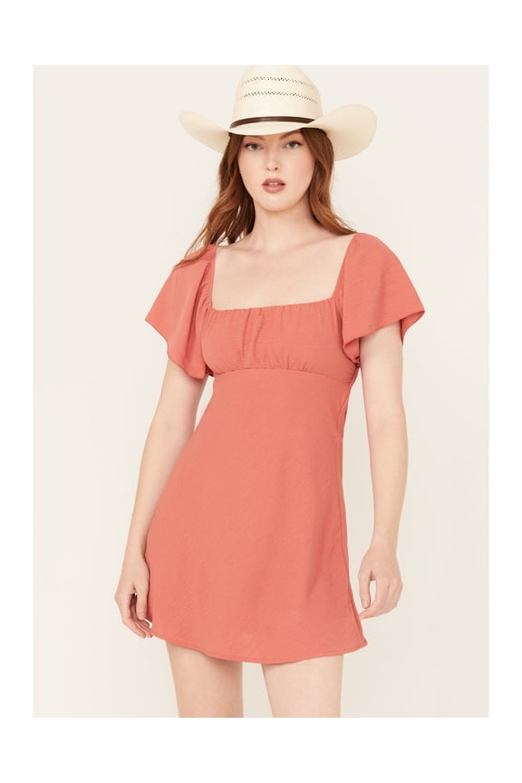 Women's Emma Flutter Sleeve Tie-Back Mini Dress Rust Copper   US