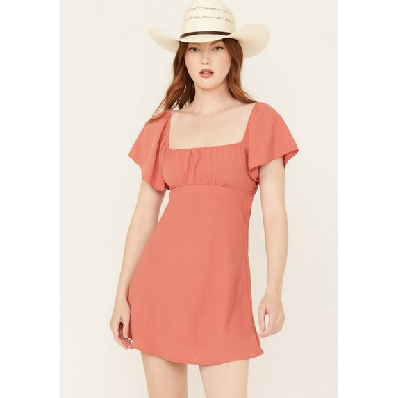 Originality Women's Emma Flutter Sleeve Tie-Back Mini Dress Rust Copper US