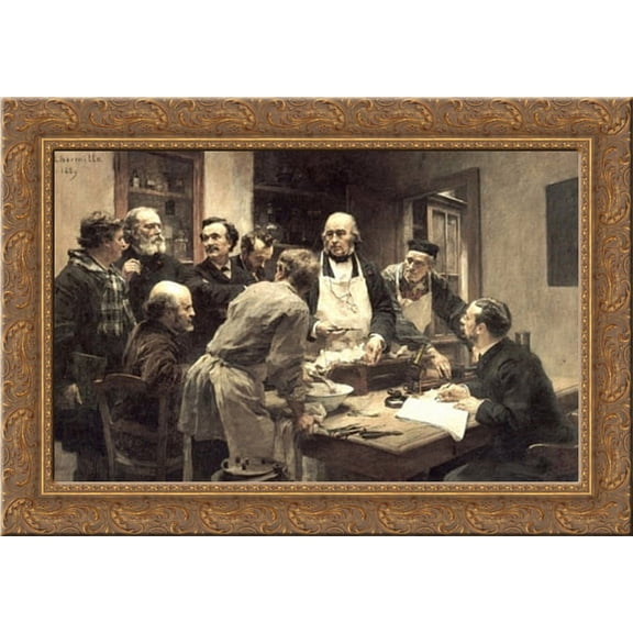 La Le?on de Claude Bernard 24x18 Gold Ornate Wood Framed Canvas Art by L'Hermitte, Leon Augustin