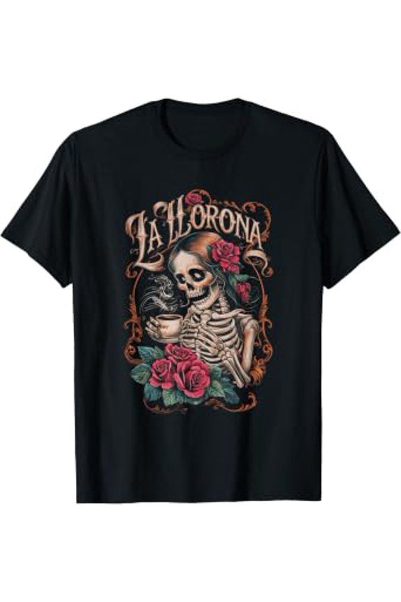 La Llorona Folklore Inspired And Roses Artwork Graphic T-Shirt, Size S-5XL