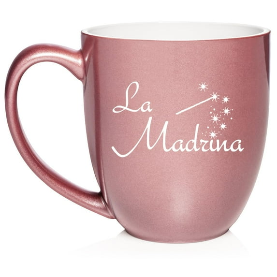 La Madrina Christening Baptism Godmother Ceramic Coffee Mug Tea Cup Gift (16oz Rose Gold)