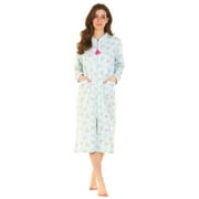 La Marquise Ladies Primrose in Bloom Mock Quilt Cotton Rich Long Sleeve Floral Zip Up Robe
