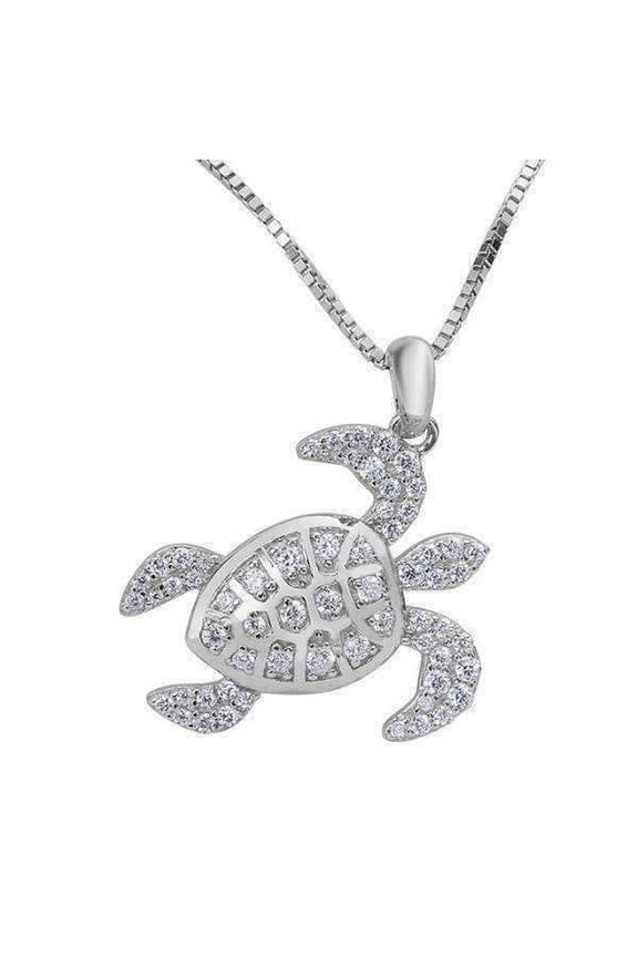 La Mer Pavé Sea Turtle Sterling Silver IOBI Simulated Diamond Pendant For Woman