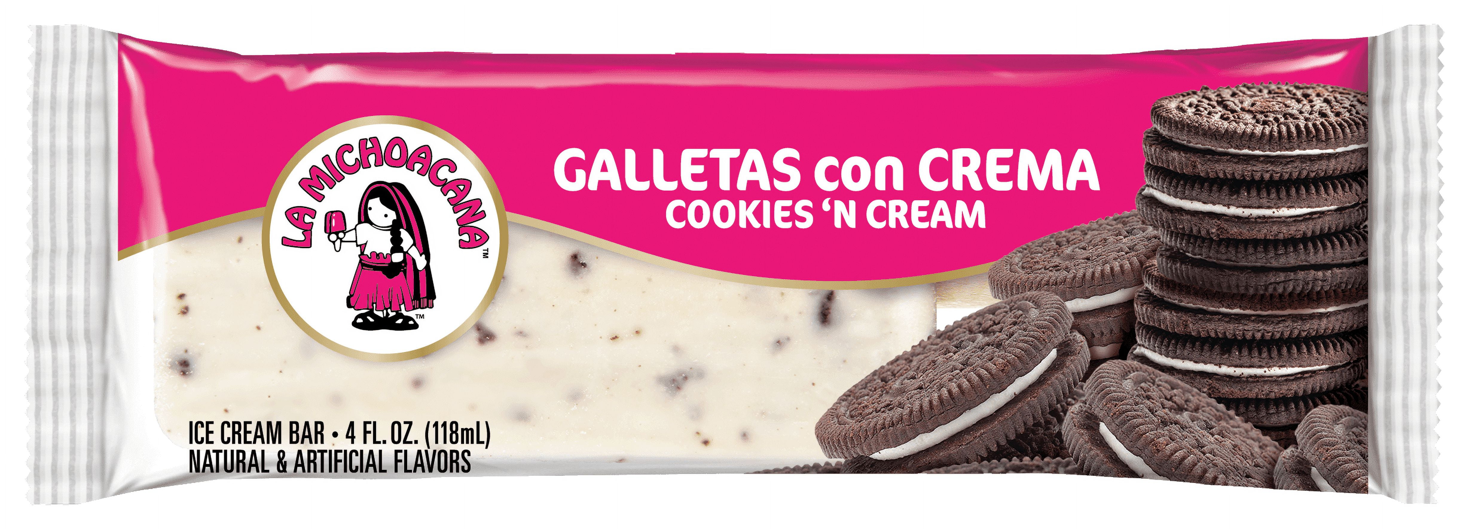 La Michoacana Cookies & Cream Premium Ice Cream Bar, Real Ingredients, 1 Cream Paleta, 4 fl oz