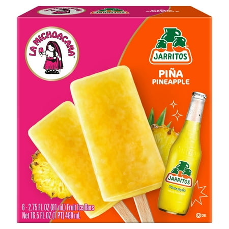 La Michoacana Jarritos Pineapple Fruit Ice Pops, 6 Refreshing Bars, 16.5 fl oz, Gluten-Free