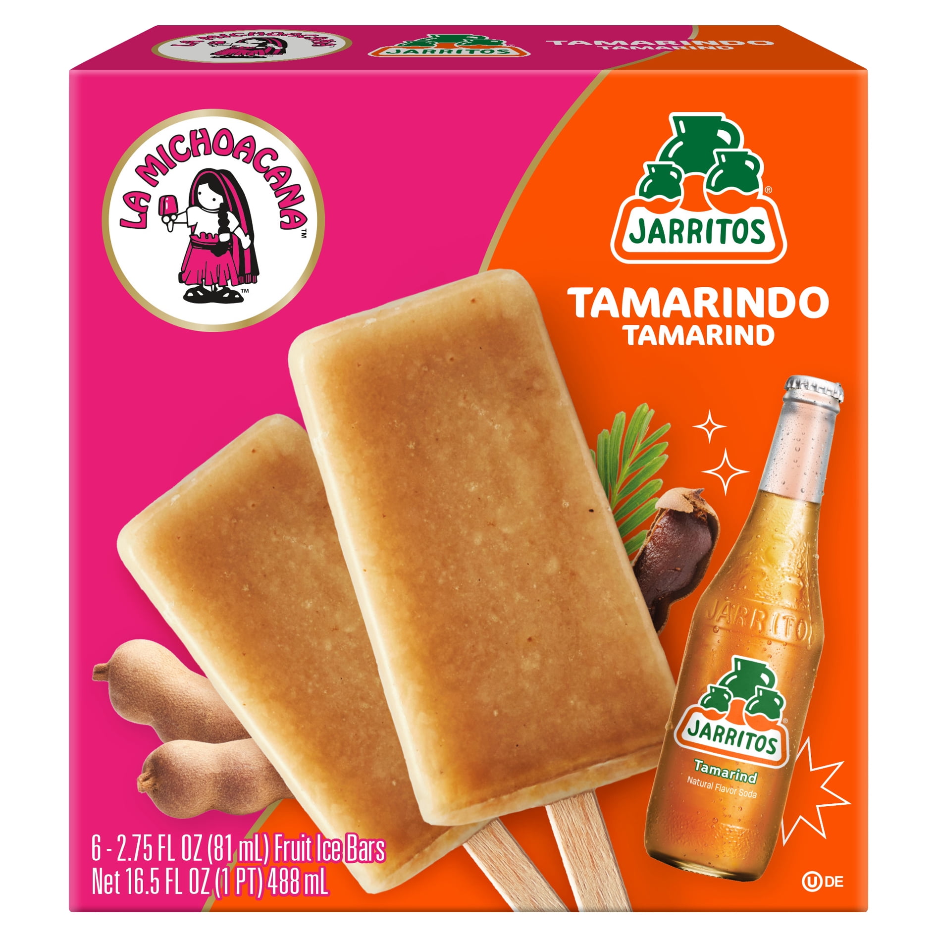 La Michoacana Jarritos Tamarind Fruit Ice Pops, 6 Refreshing Bars, 16.5 fl oz, Gluten-Free