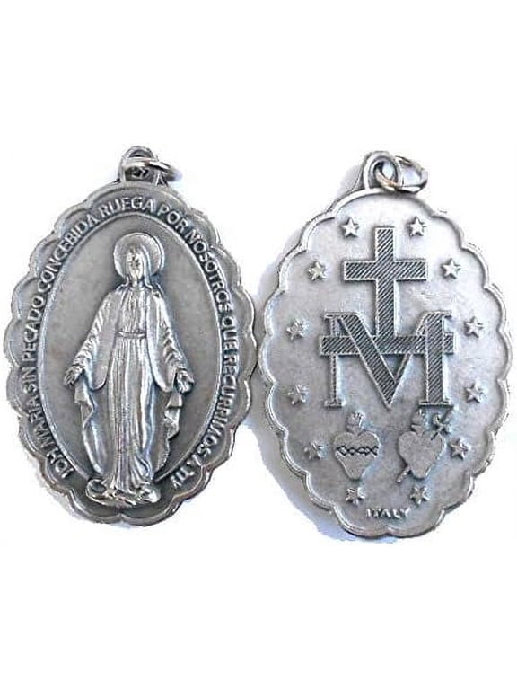 La Milagrosa/Our Lady of Grace Silver Toned Base Miraculous Medal Pendant 2.25" (Lot of 6