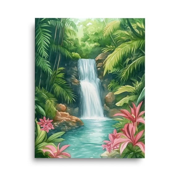 La Mina Falls Print, Puerto Rico Rainforest Art, Caribbean Nature Waterfall Wall Decor, El Yunque Jungle Artwork #3475, Unframed Canvas Size 8x12