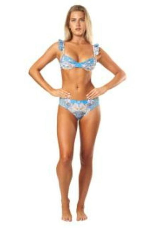 Women's Ruffled Strap Blue Bikini Set Blue M
