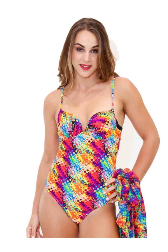 La Moda Womens Rainbow Pixelated Animal Leopard Print 1 Piece Swim Suit Small