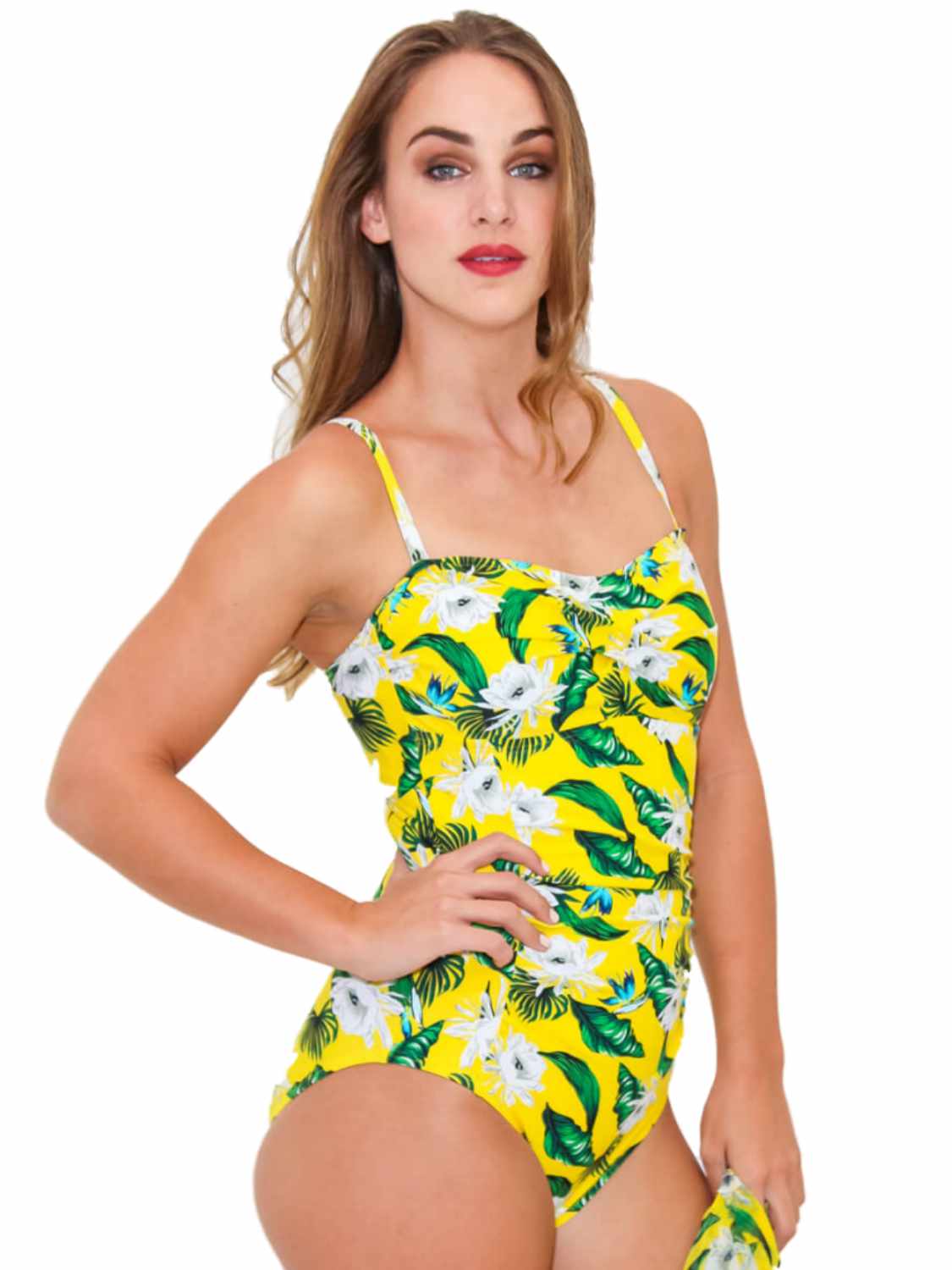 La Moda Womens Yellow & Green Tropical Floral Print 1 Piece Swim Suit Medium - image 1 of 2