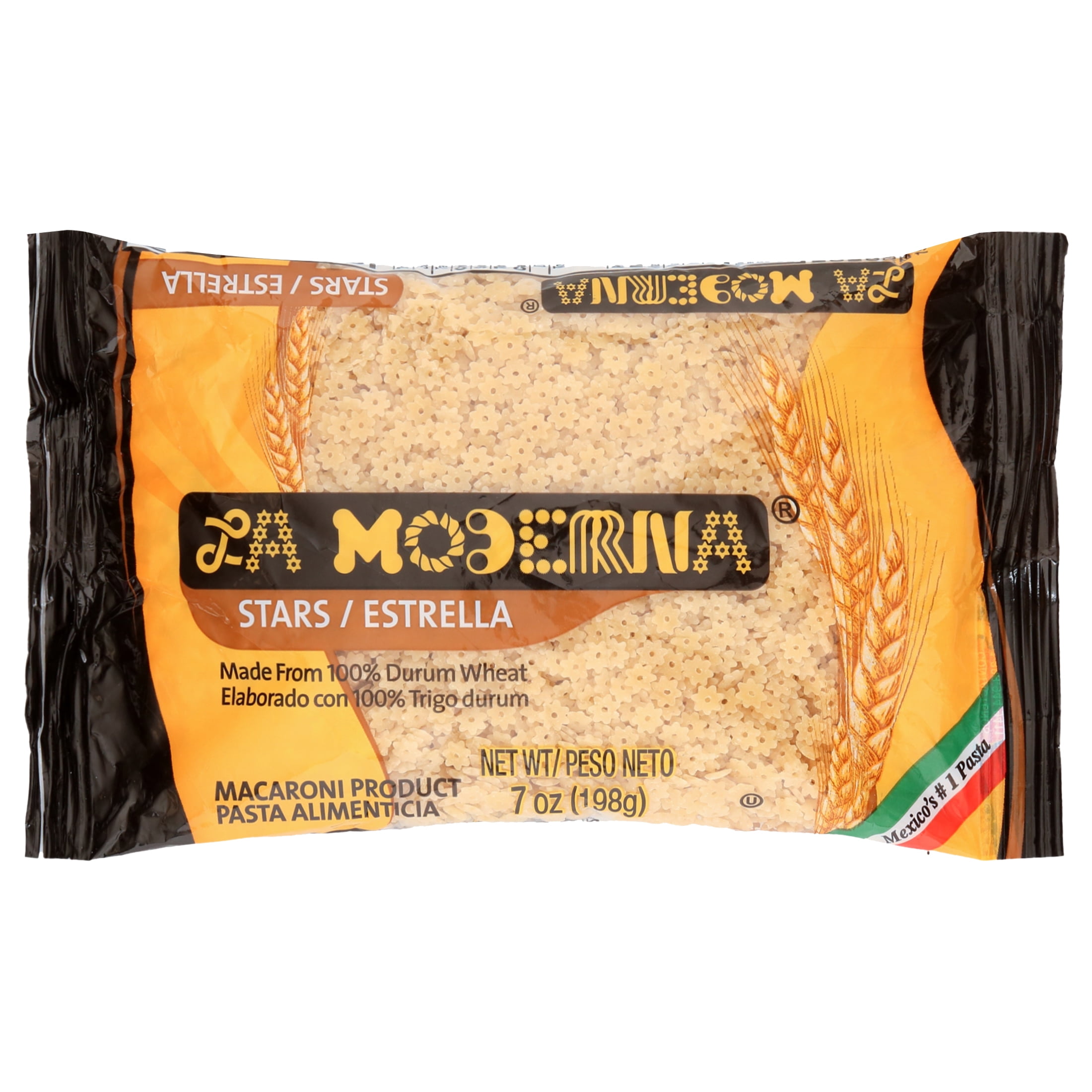 La Moderna Star Pasta has been of preference for many generations, made from 100% durum wheat with a 7 oz convenient size. To cook this delicious pasta, follow simple included instructions.