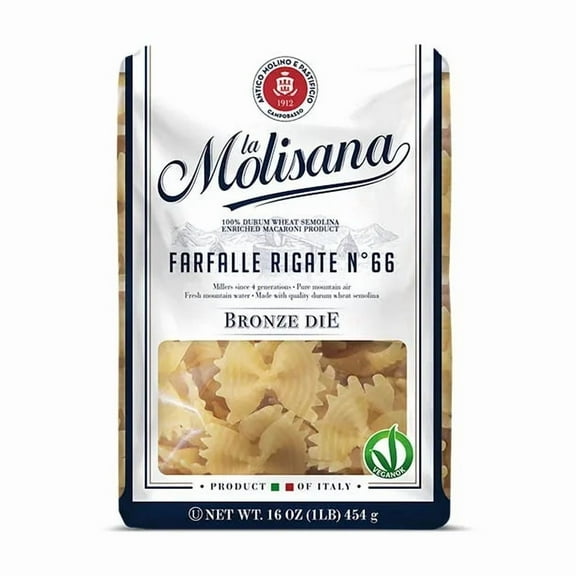 La Molisana Farfalle | Bowtie pasta |Bronze Die-cut, N°66 - Authentic Italian Pasta, Premium Durum Wheat, Bronze Die-Cut, Firm and Perfect Cooking Resistance , Non-GMO, 16 oz (Pack of 12)