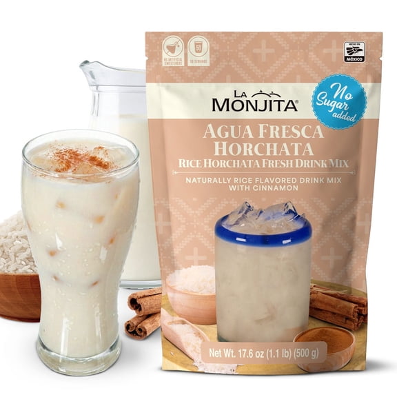 La Monjita Agua Fresca Horchata No Sugar - Mexican Agua de Horchata Naturally Rice Flavored No Sugar Added Drink Mix With Cinnamon - 50 Servings (500g / 17.6oz)