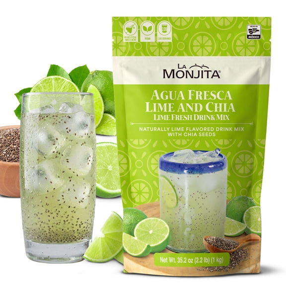 La Monjita Agua Fresca Lime and Chia - Naturally Lime Flavored Drink Mix With Chia Seeds - 100 Servings (1kg / 35.2oz)