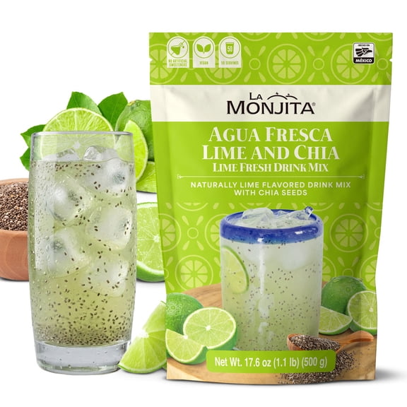 La Monjita Agua Fresca Lime and Chia - Naturally Lime Flavored Drink Mix With Chia Seeds - 50 Servings (500g / 17.6oz)