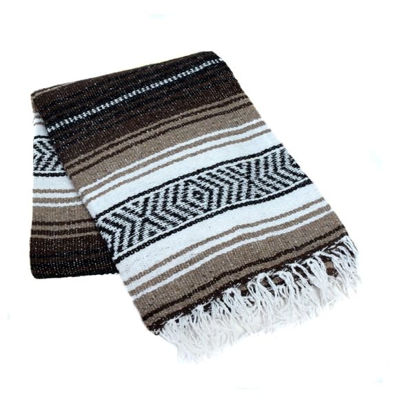 La Montana 10 Pack Mexican Blankets, 74" x 50" Yoga Blankets, Dark Brown/Mocha/White