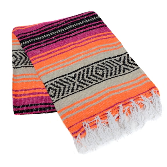 La Montana 10 Pack Mexican Blankets, 74" x 50" Yoga Blankets, Hot Pink/Orange/Tan