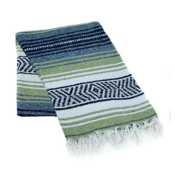 La Montana 10 Pack Mexican Blankets, 74" x 50" Yoga Blankets, Light Olive/Slate Blue/White