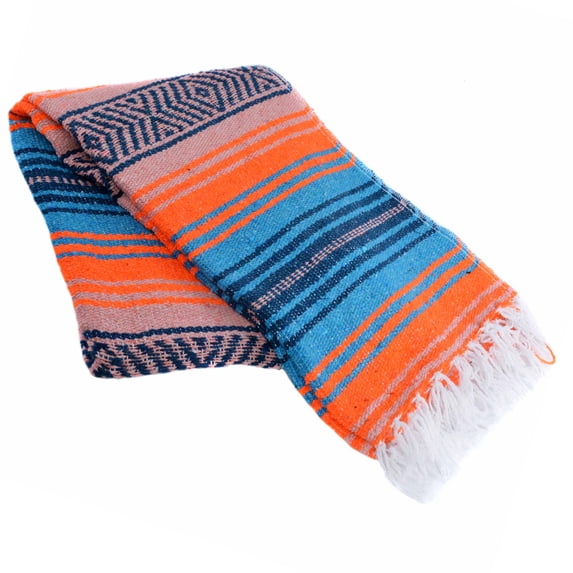 La Montana 10 Pack Mexican Blankets, 74" x 50" Yoga Blankets, Orange/Mint/White