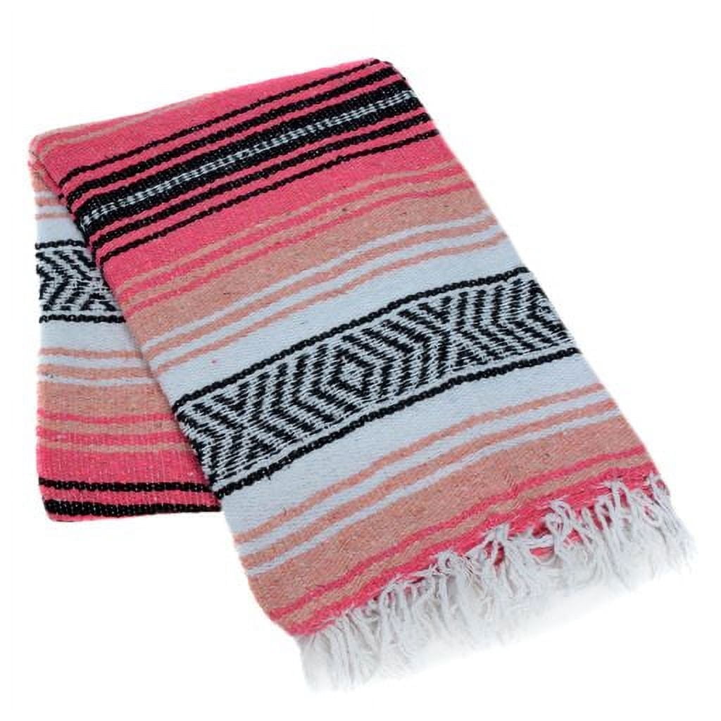 La Montana 4 Pack Mexican Blankets, 74" x 50" Yoga Blankets, Coral/Melon/White