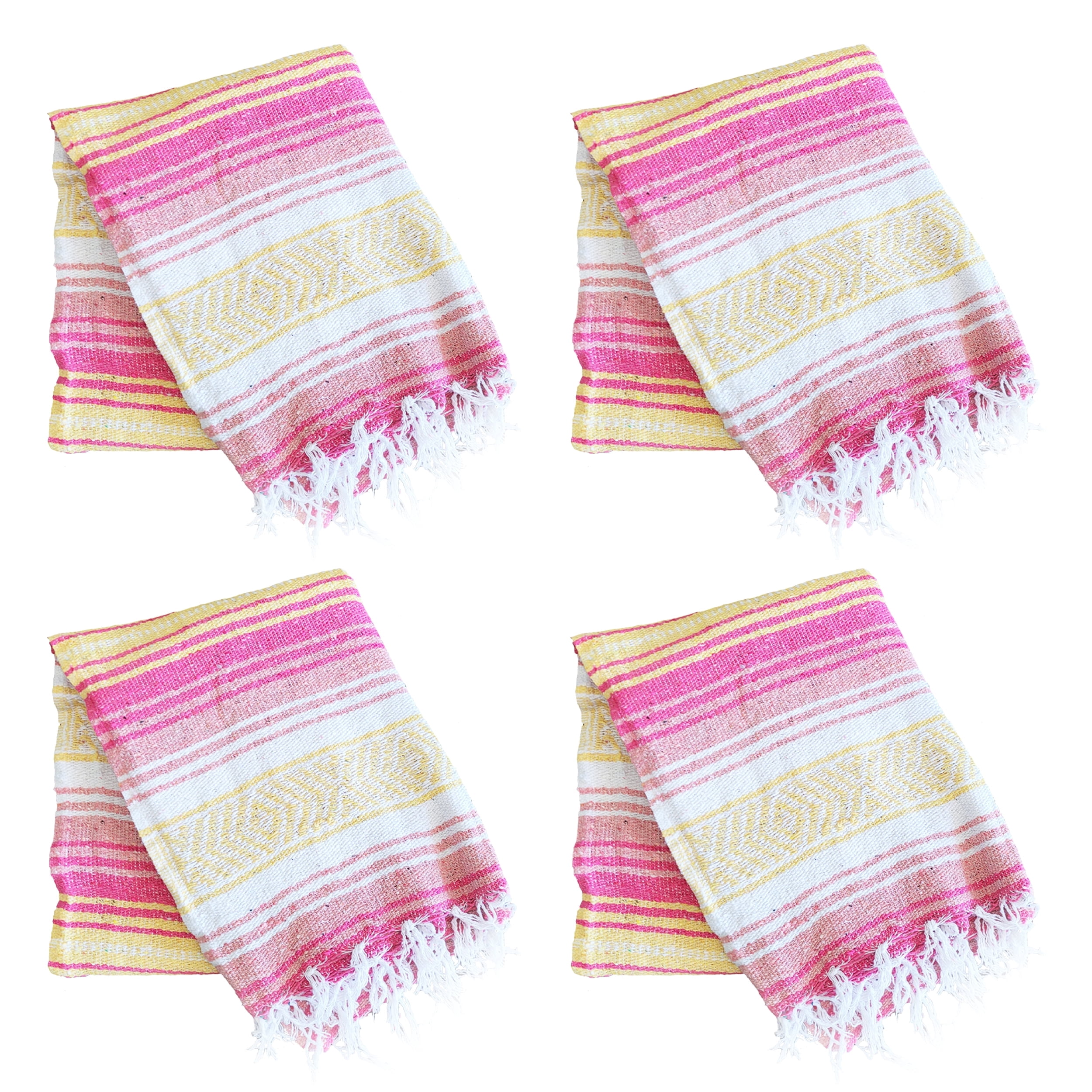La Montana 4 Pack Mexican Blankets, 74" x 50" Yoga Blankets, Coral/Melon/Yellow/White