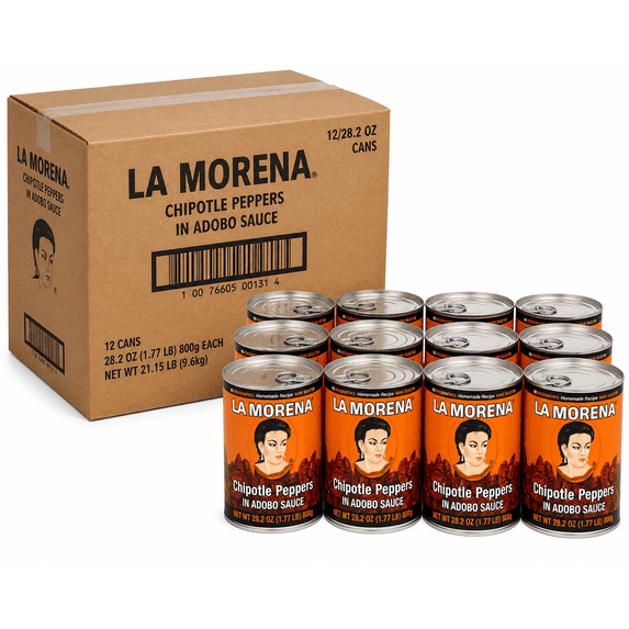 La Morena Chipotle Peppers in Adobo Sauce 28.2 oz Cans, Pack of 12 Smoky Spicy Mexican Peppers
