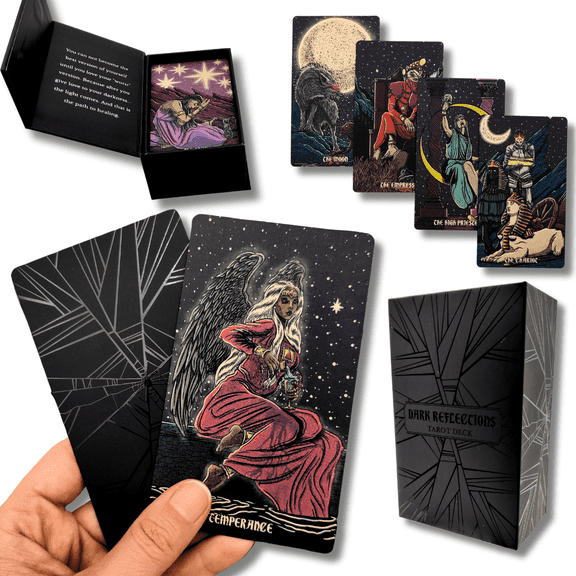 La Muci Dark Reflections Tarot Shadow Work Cards Deck, Unique Art Work with Guide Book for Beginners - A Minimalist Tarot Large Deck, Major and Minor Arcana Full Tarot Deck with 78 Cards