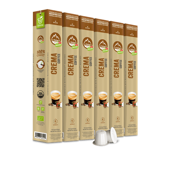 La Natura Organic Crema Coffee Pods - Medium Roast Arabica Coffee Capsules for Nespresso Original Line Machines - Compostable Capsules - Single-Serve Pods (60 Count)