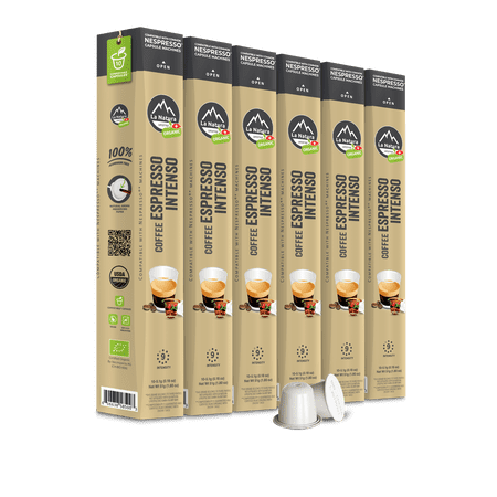 La Natura Organic Espresso Intenso Coffee Pods - Dark Roast Arabica Coffee Capsules for Nespresso Original Line Machines - Aluminum-Free - Single-Serve Pods (60 Count)