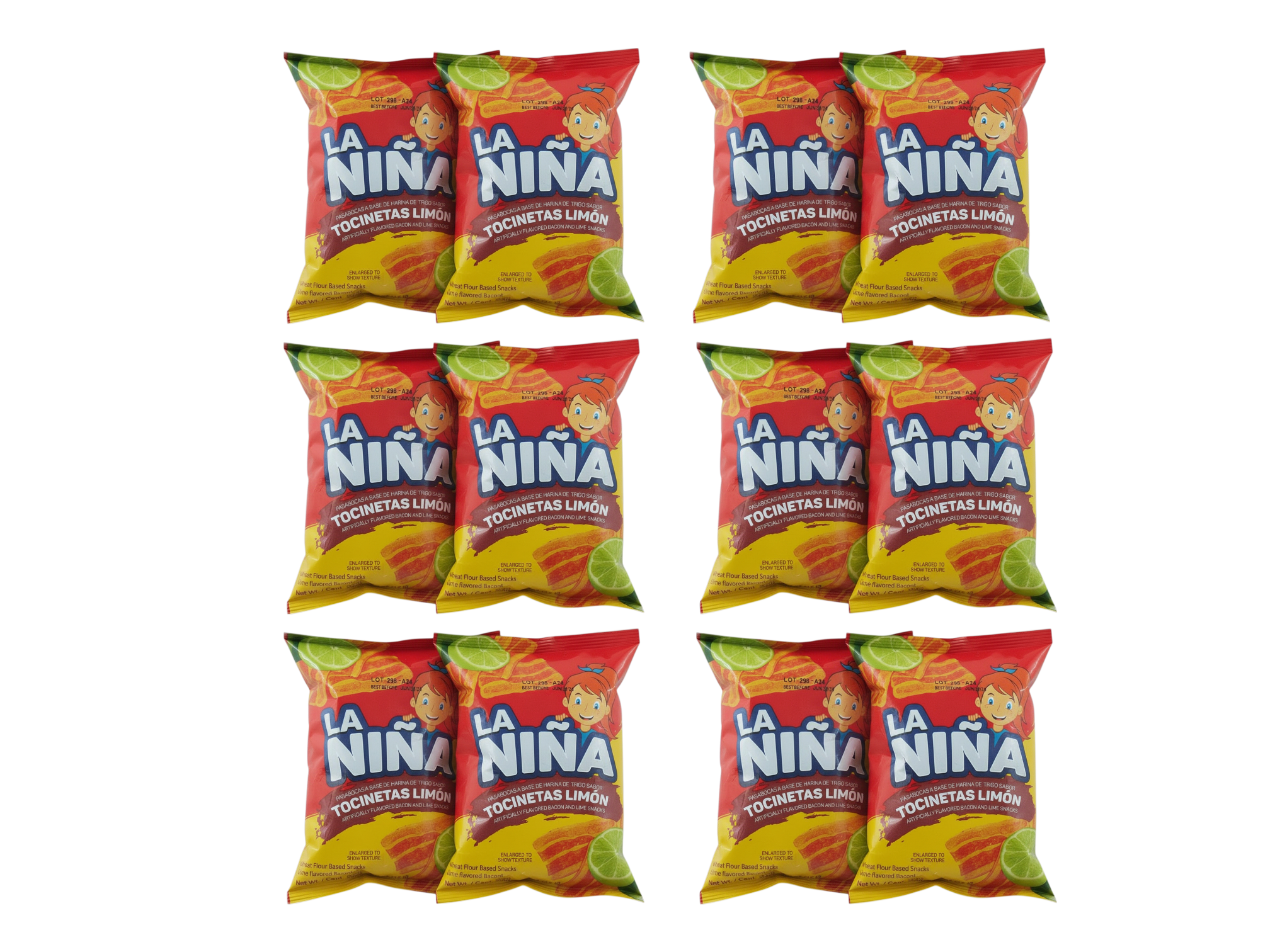 La Niña Tocinetas Sabor Limón – Bacon Flavored Chips (Pack of 12, 15g) – Imported from Colombia