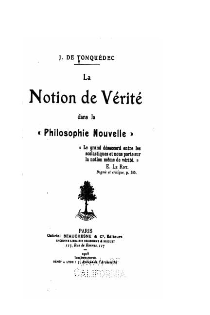 La Notion de VeritÃ© dans la Philosophie Nouvelle, (Paperback)