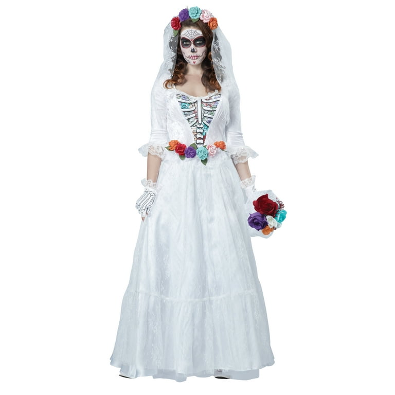 Day of the Dead Bride Costume White Adult Day of the Dead Bride Costume White Adult