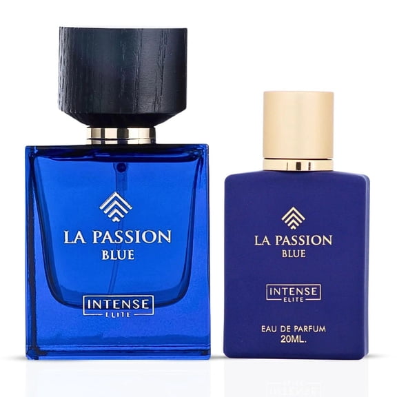 La Passion Blue 100ml (3.4 oz) & La Passion Blue Mini 20ml (0.6 oz) Eau de Parfum Sprays by Intense Elite (Bundle)