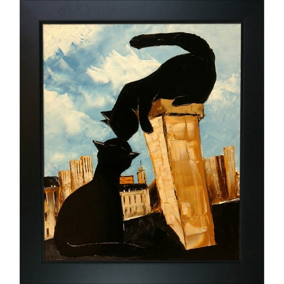 La Pastiche  Atelier De Jiel 'Black Cat with his Pretty on Paris Roofs' Framed Fine Art Print