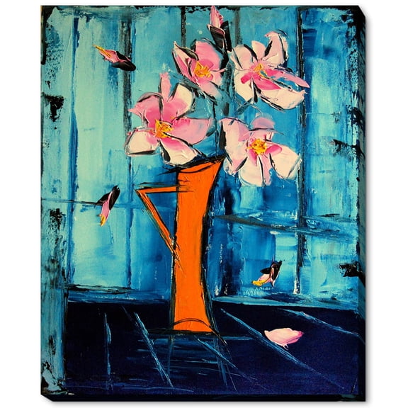 La Pastiche Atelier De Jiel 'Flowers on Blue Background' Framed Fine Art Print