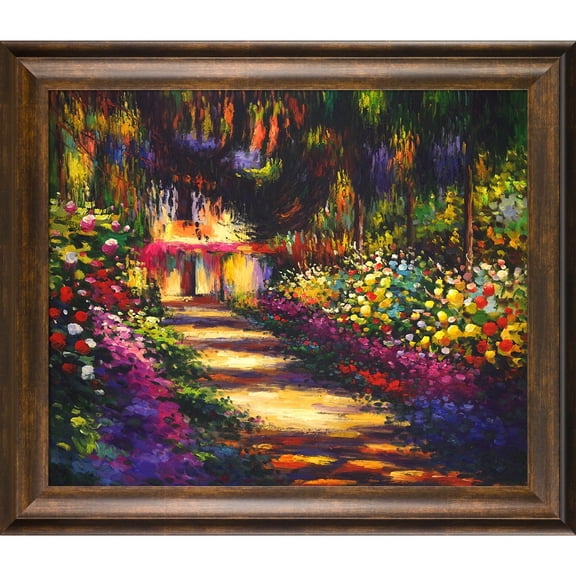 La Pastiche Claude Monet 'Pathway in Monet's Garden at Giverny' Hand Painted Oil Reproduction