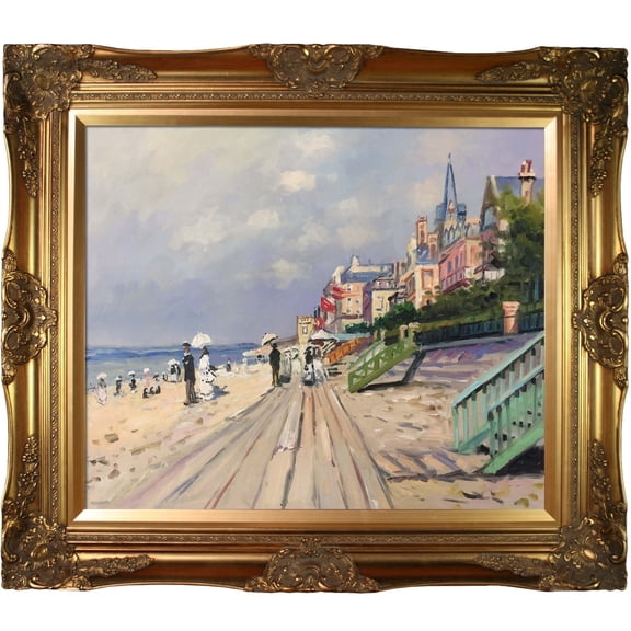 La Pastiche Claude Monet 'The Boardwalk At Trouville' Hand Painted Oil Reproduction
