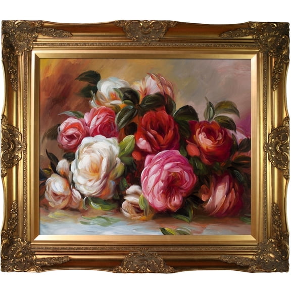 La Pastiche Pierre-Auguste Renoir 'Discarded Roses' Hand Painted Framed Canvas Art