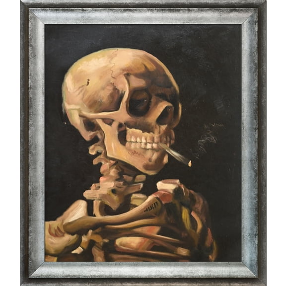 La Pastiche Vincent Van Gogh 'Skull of a Skeleton with Burning Cigarette' Hand Painted Framed Canvas Art