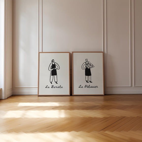 La Patissier Print Cute Pastry Print Trendy Kitchen Decor Bakery Baking Art French Decor Set 2 Stretched Canvas 16x24