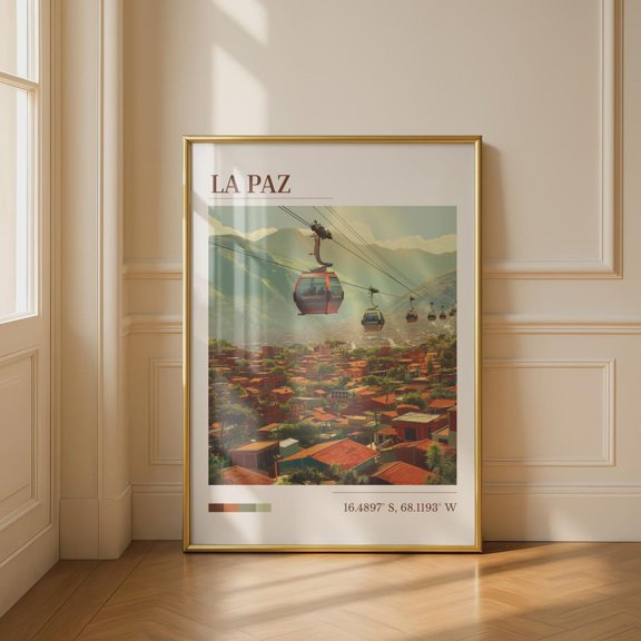 La Paz Wall Art Print With Cable Cars Landscape, Unframed Paper Print