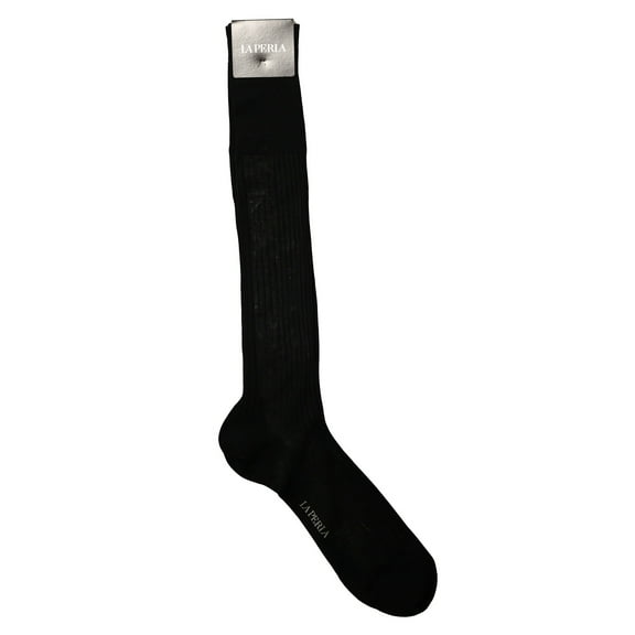 La Perla Men's Black 100% Cotton Long Ribbed Socks (13.5)