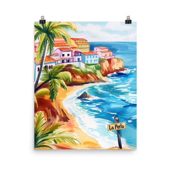 La Perla Print, Puerto Rico Coastal Art, Caribbean Island Tropical Paradise Wall Decor, Colorful Seaside Travel Artwork #3594, Unframed Poster Size 8x12
