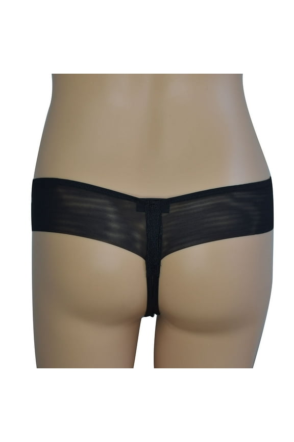 Women's Black Silk semi Sheer Lace Thong (L)