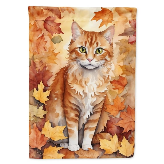 La Perm Cat in Fall Leaves House Flag