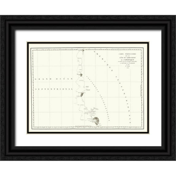 La Perouse 24x19 Black Ornate Wood Framed with Double Matting Museum Art Print Titled - North America Western Coast - La Perouse 1786